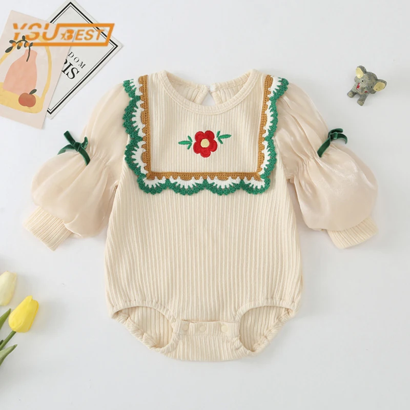 

Spring Autumn Newborn Kids Baby Girls Rompers Sweet Infant Baby Girls Long Sleeve Embroider Rompers Clothes