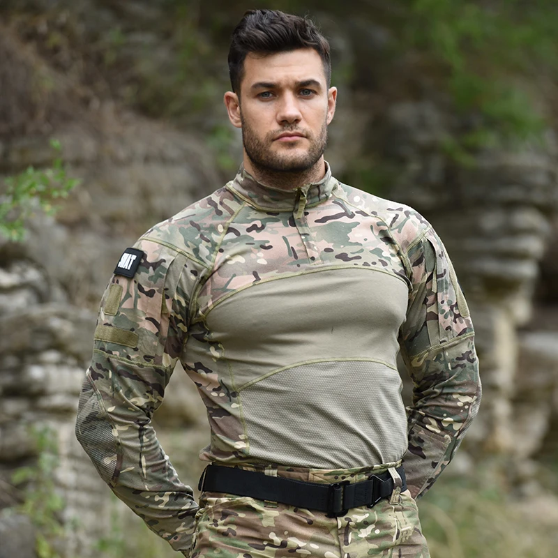 Tactical Shirt Combat Shirt Men Clothing Military Elasticity Man Shirt Camo T Shirt Multicam Army Long Shirt Hunting Clothes images - 6