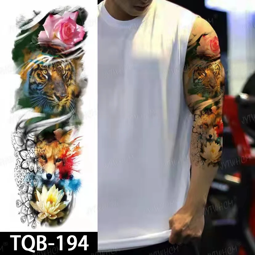 Buddha Sex Arm Tatoo 3D Men Buddha Tattoos Designs Waterproof Temporary Tattoo Large Body Art Stickers Lotus Flash Tattoo Sleeve images - 6