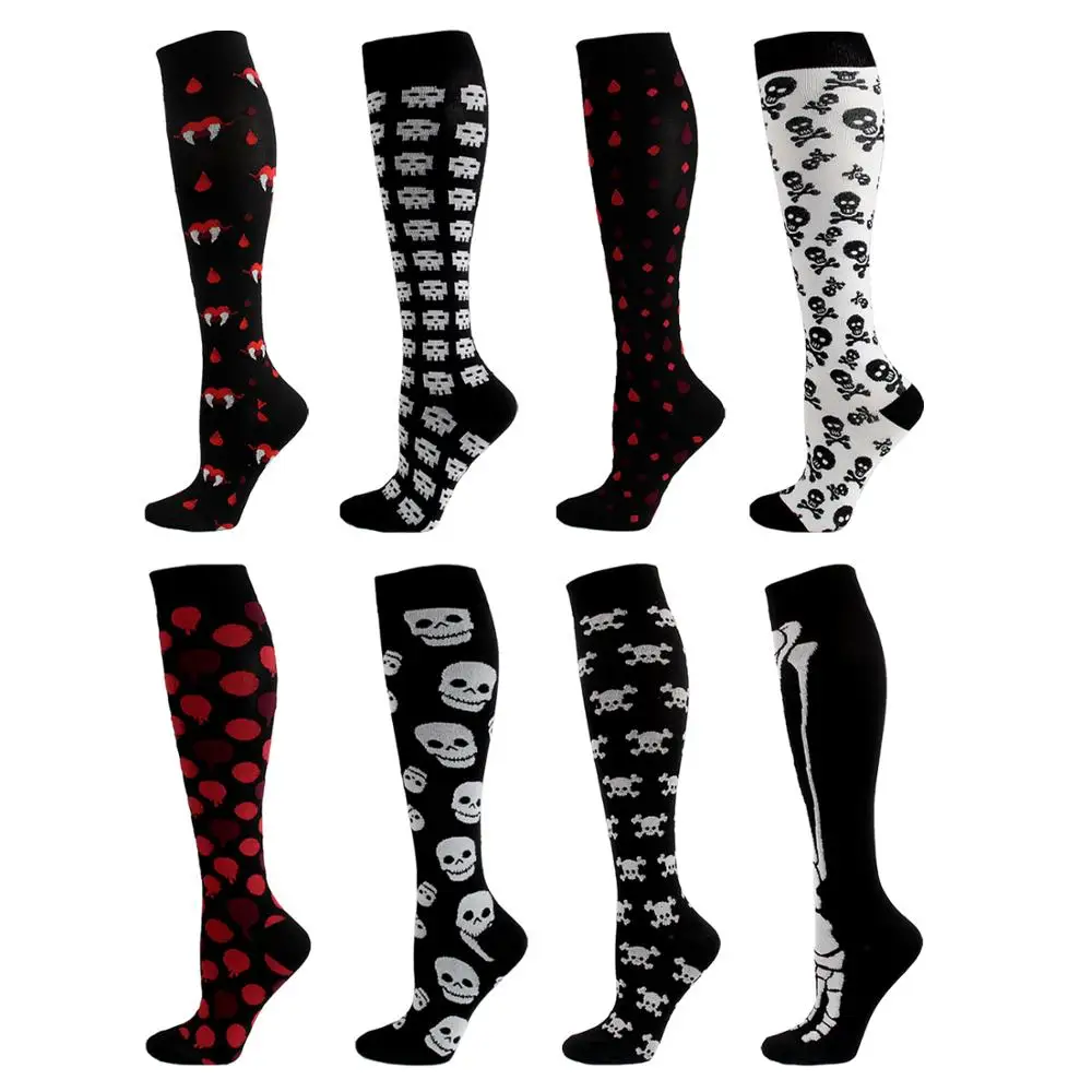 Sports Running Compression Stockings Skull Pattern Halloween Calf Pressure Running Cycling Compression Socks Relief Fatigue