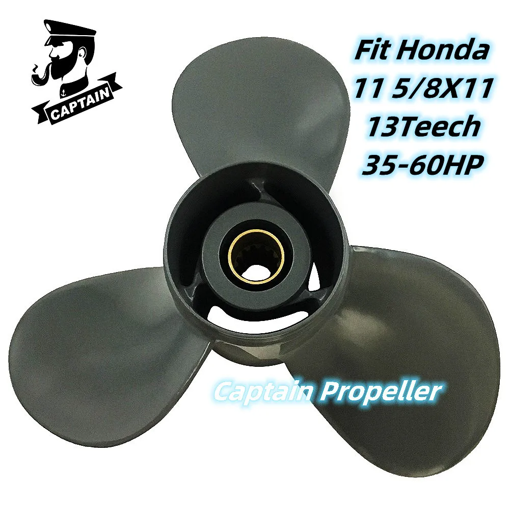 Captain Boat Propeller 11 5/8X11 Fit Honda Outboard Engine 35 40 45 50 60 HP Motor Aluminum Alloy 3 Blade 13 Tooth Spline RH