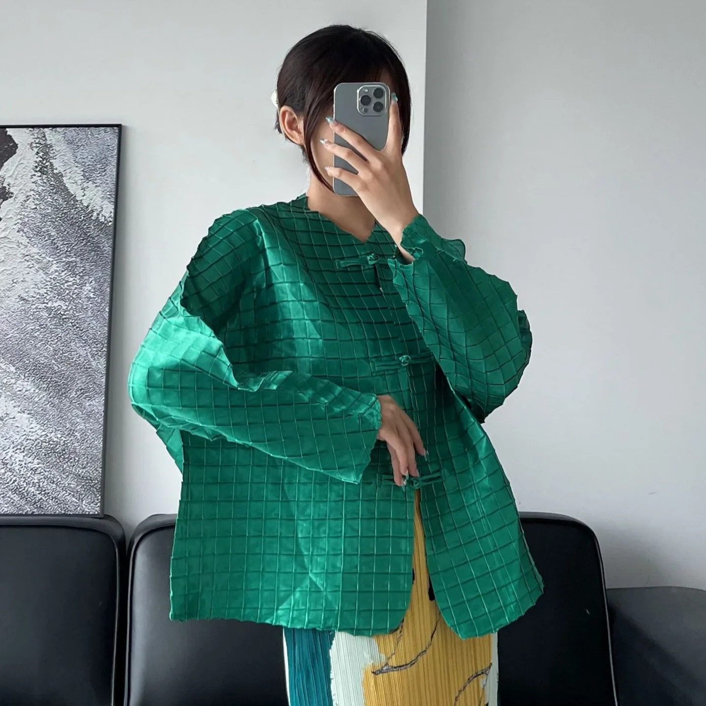 Женская приталенная плиссированная куртка ALSEY Miyake Классическая винтажная