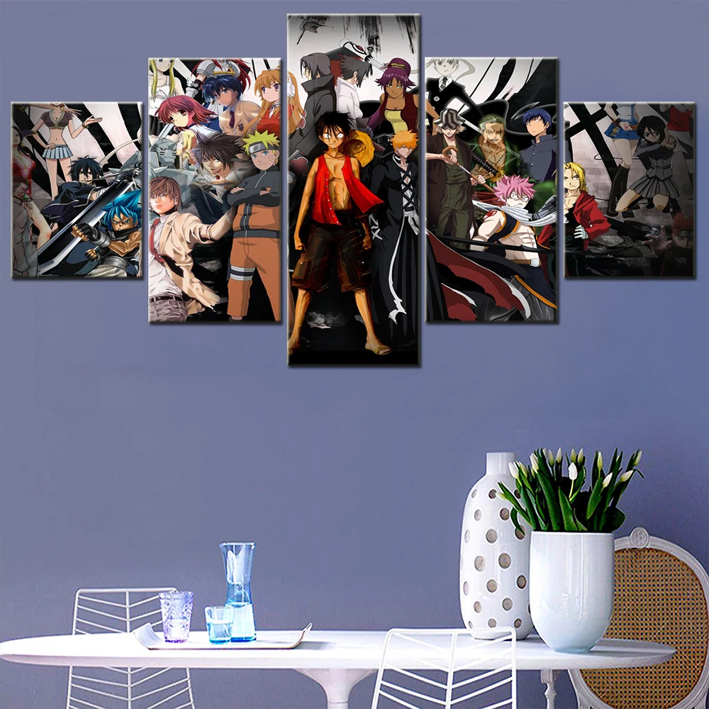 

Картина японского аниме «кроссовер» из 5 предметов, украшение для стены дома, фотография на стену