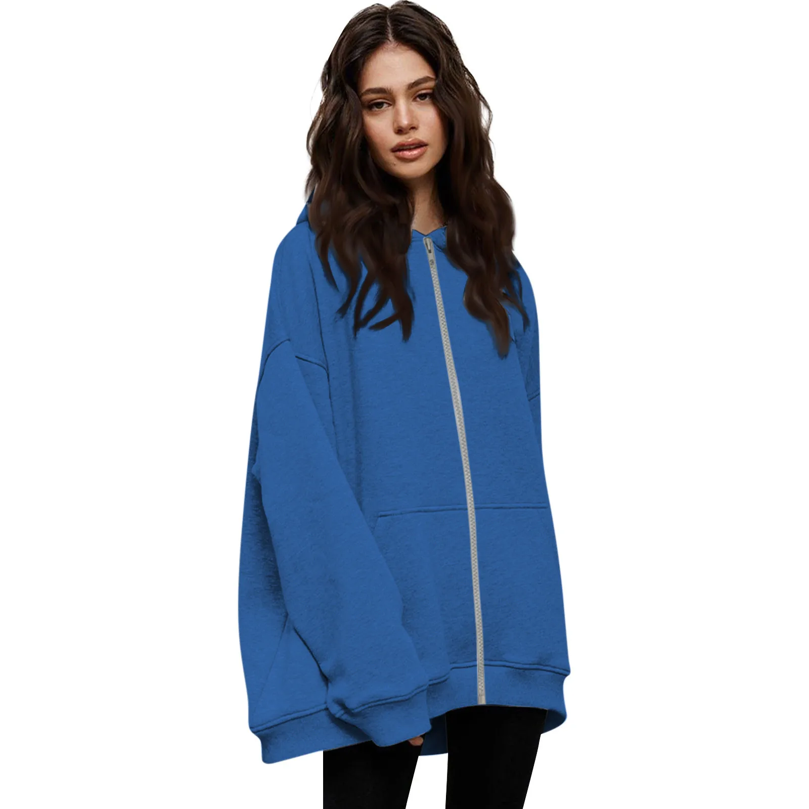 

Женские толстовки большого размера, толстовки, рубашки с длинным рукавом, осенняя одежда на молнии с карманом, Новая модная женская одежда