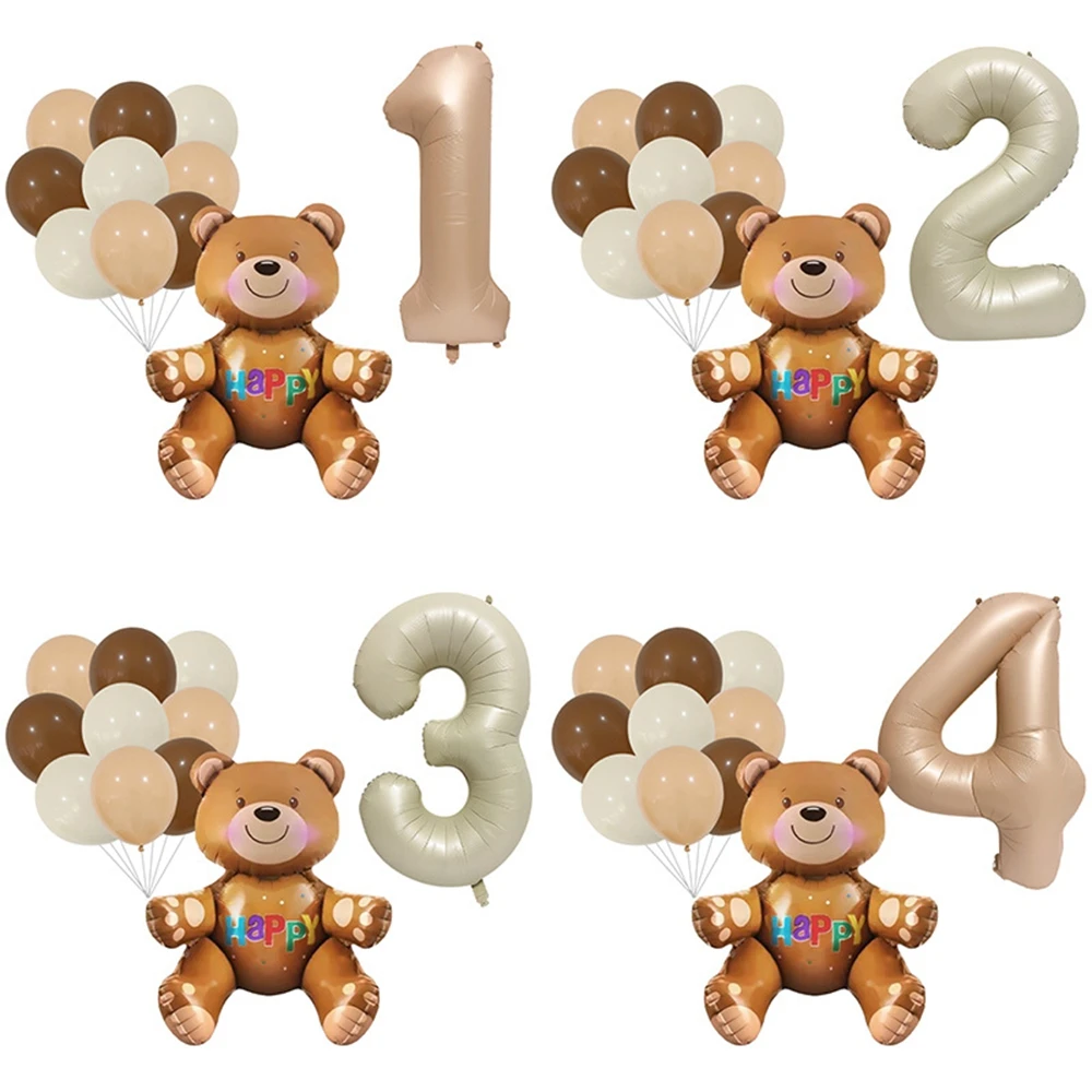

1Set 3D Bear Theme Balloons 40inch Caramel Cream Number Ball Kids 1st 2th Birthday Party Decoration Baby Shower Girls Supplies