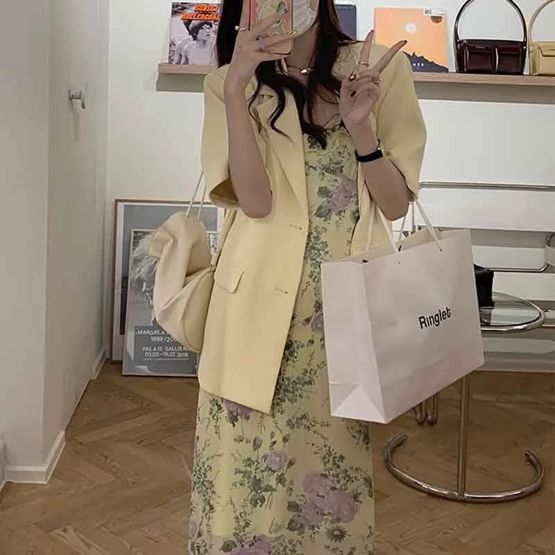 2022 New Fashion Casual Short-sleeved Suit Jacket Women Spring New Korean Style Loose Design Temperament Slim Casual Thin Suit