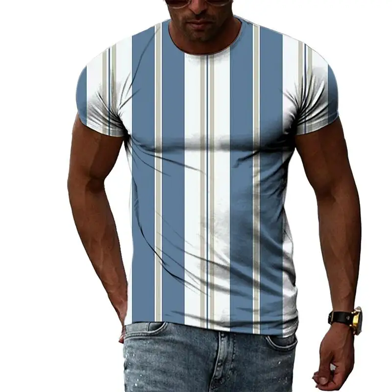 

Moda verão abstrato padrão listra t camisas para homem casual 3d impressão t hip hop harajuku personalidade em torno do pescoço