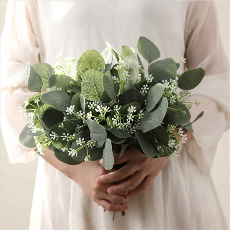 

6/12pcs Eucalyptus Leaves Green Branch Artificial Plants Bridal Bouquet Wedding Decoration Living Room Decor Wreath Flower