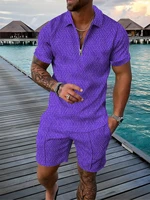summer trend hawaiian sets men polo set solid color casual polo shirt t shirt shorts lapel zip short sleeve harajuku streetwear