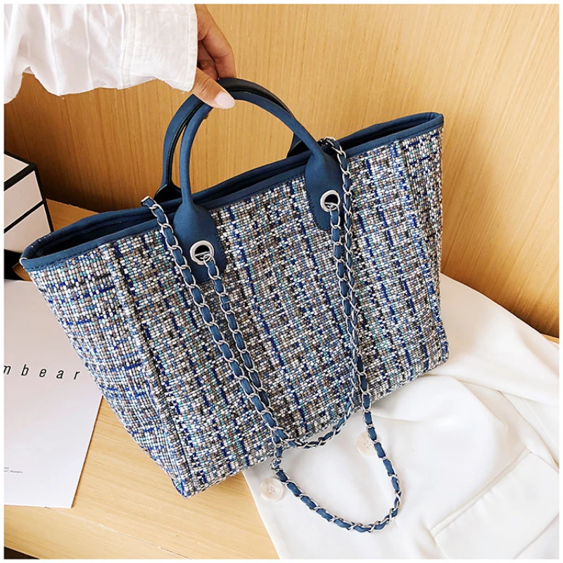 

Новинка 2022, Вместительная женская сумка, простая клетчатая сумка-мешок контрастных цветов на цепочке, ручная сумка-мессенджер на одно плечо