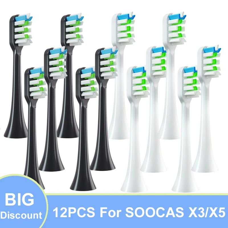 12 PCS For SOOCAS X3/X3U/X5 Brush Heads Replaceable Soft DuPont Bristle Nozzles Sonic Electric Toothbrush Clean Brush Vacuum