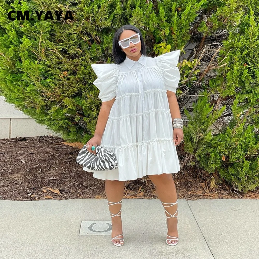 Женское элегантное платье с пышными короткими рукавами CM.YAYA летнее шикарное