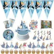 Cinderella Theme Birthday Party Supplies for Children Disposable Tableware Cup Plate Balloon Backdrop Set Baby Shower Decoration