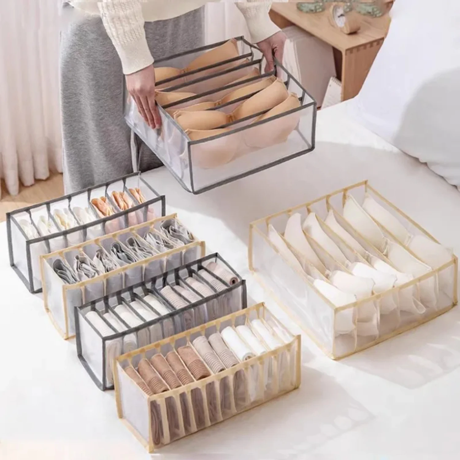 24 Gird Socks Box Underwear Bra Organizer Collapsible Cabinet Separator Drawers Wardrobe Clothes