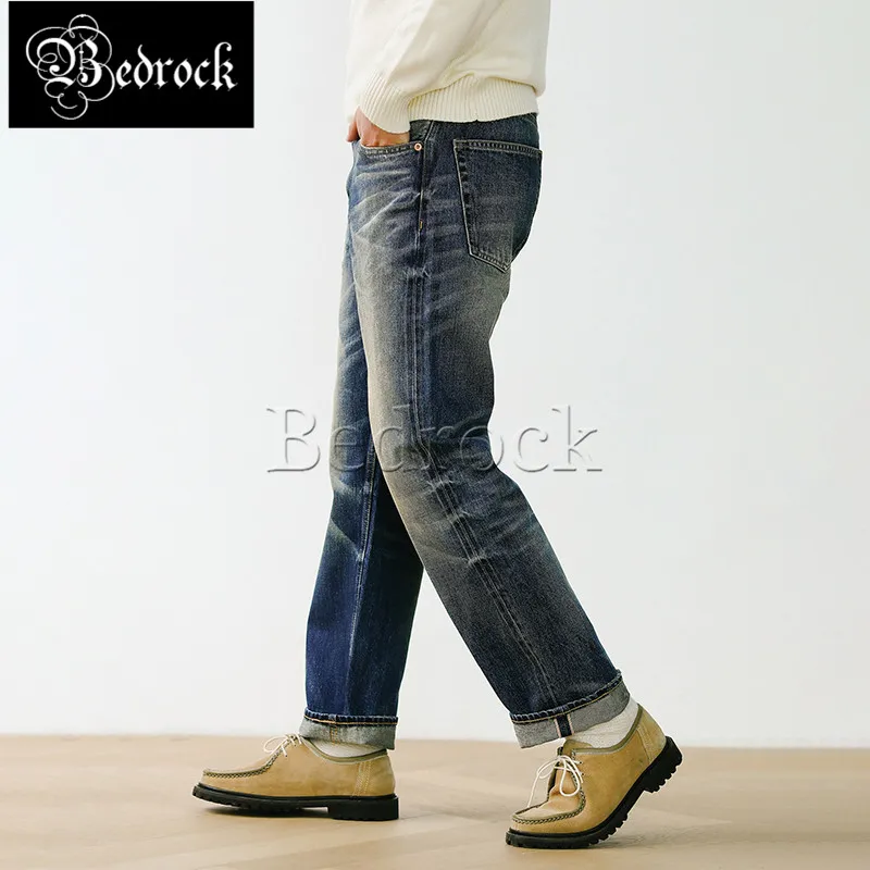 MBBCAR 14.5oz vintage hand worn stone washed selvedge denim cattle jeans men heavy 100 cotton indigo raw denim straight pants
