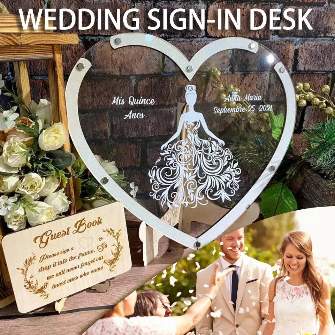

Wooden Guest Book Drop Box Transparent Heart-shaped Wooden Chip Wedding Signature Message Box Gift Wedding Decor