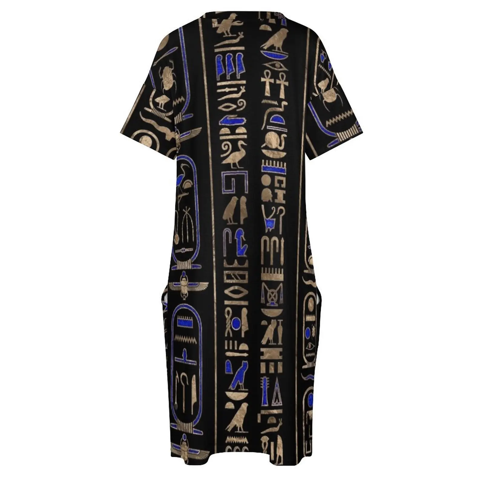 Египетское платье #2 с рисунком хироглифов золотистого лазурита свободное