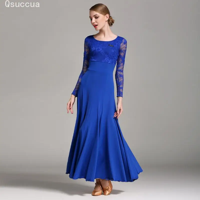 

Womens Modern Dance Dress Adult Lace Long Sleeve Ballroom Dance Ballroom Dance Long Dress