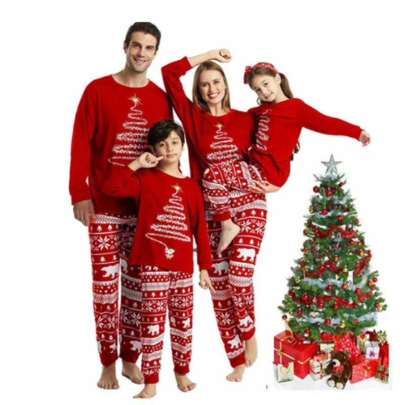 

2022 Christmas Family Matching Pajamas Set Cute Tree Adult Kid Family Matching Clothes Xmas Sleepwear For Kids Suits