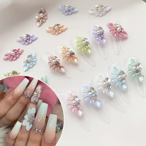 6 pcs., Volumetric flower 5D, acrylic pendants for nails, embossed floral petal, nail decoration, do yourself, rhinestones, belonging ...