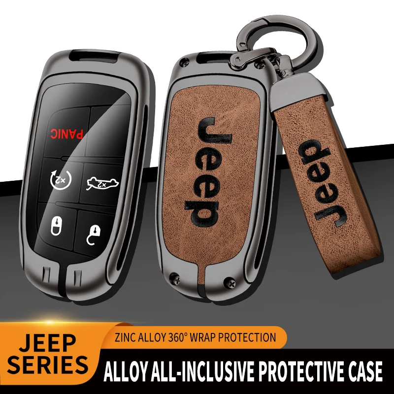 

Patterned Leather+Zinc Alloy Car Key Chain Car Key Cover Shell For Jeep WK2 KL MP Renegade Grand Commander Cherokee Compass