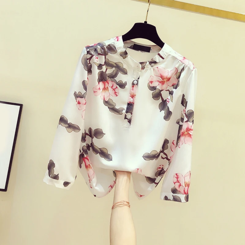 

Женская блузка с цветочным принтом, тонкая шифоновая офисная элегантная верхняя одежда, летние топы, новинка 2022