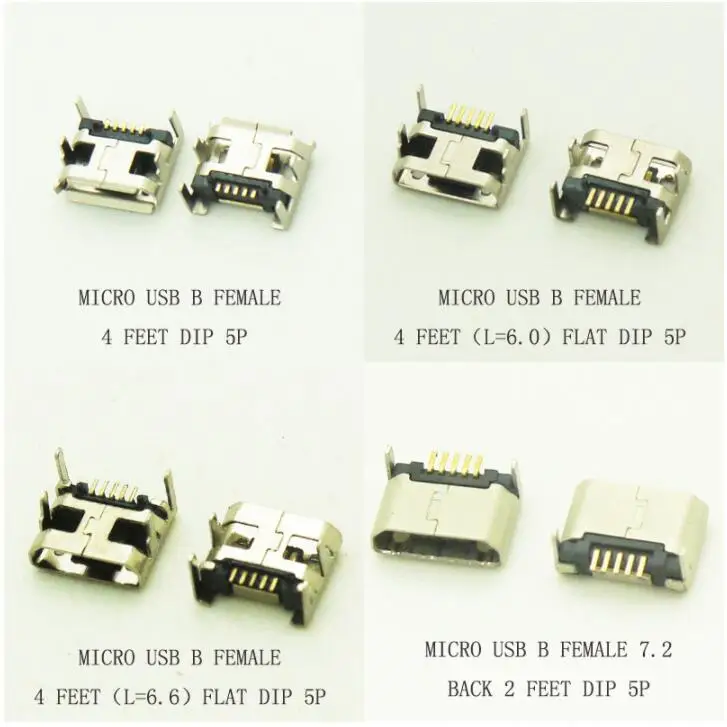 

10 шт., разъем Micro USB типа B, гнездовой разъем, 5-контактный длинный штырь, 4 фута DIP, плоский/Изогнутый Рот L = 6,0/6,6 мм