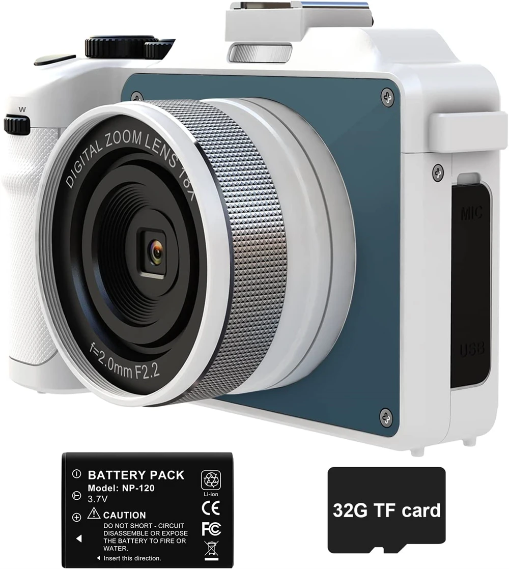 

DIY Frame Komery 48MP Digital Cameras Front Rear Dual Lens Selfie 4K Photography Camcorder 16X Livestream WIFI Webcam