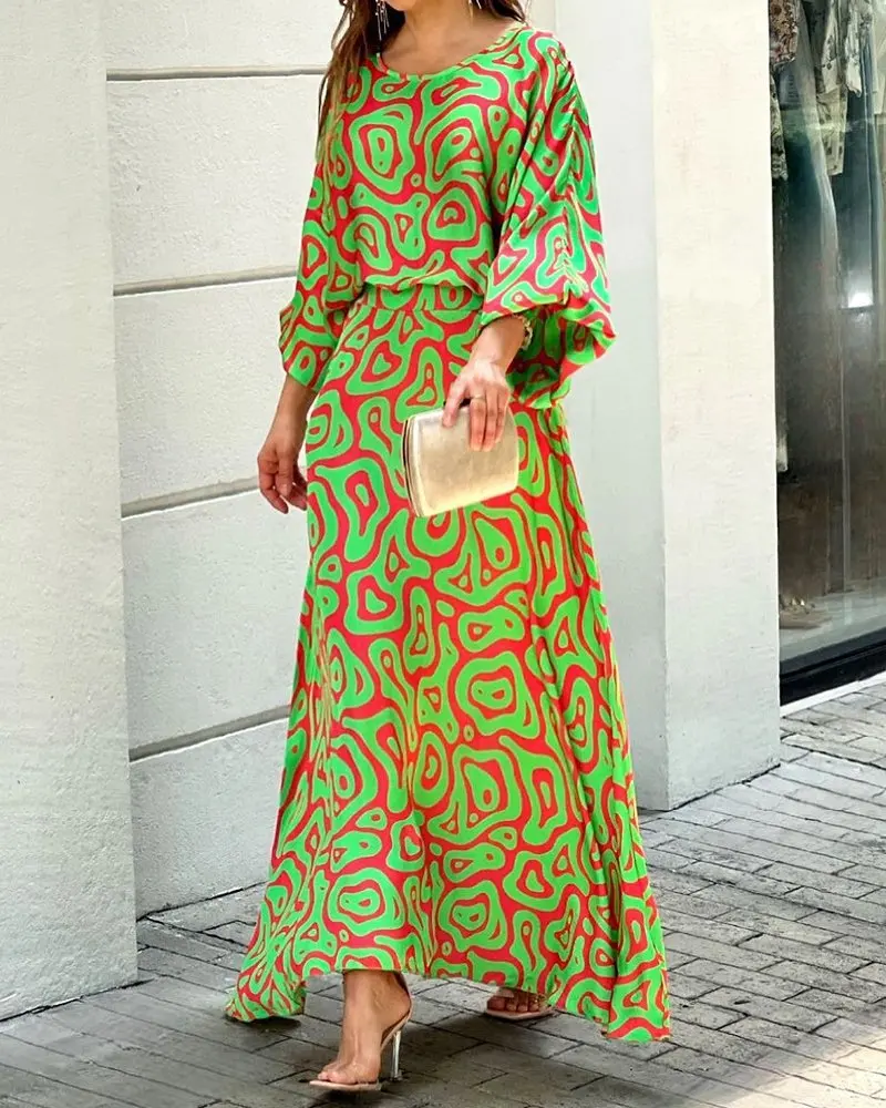 

Printed Long Sleeve Top High Waist Long Skirt Suit loose plus size print