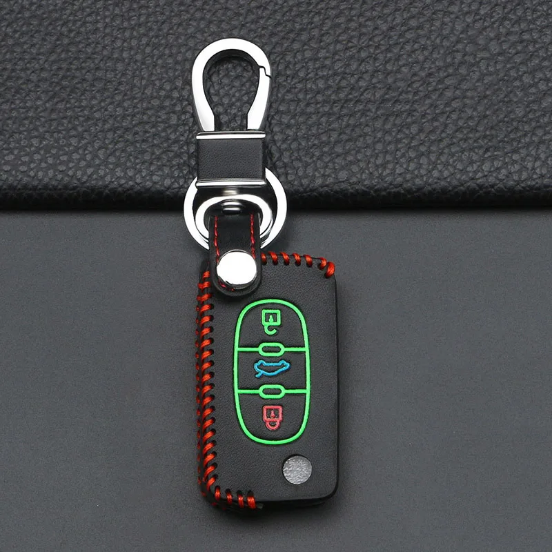 

Складной светящийся кожаный флип-чехол для автомобильного ключа с 3 кнопками, оболочка для защиты PEUGEOT 207 407 307 308 607 для Citroen C2 C4 C5