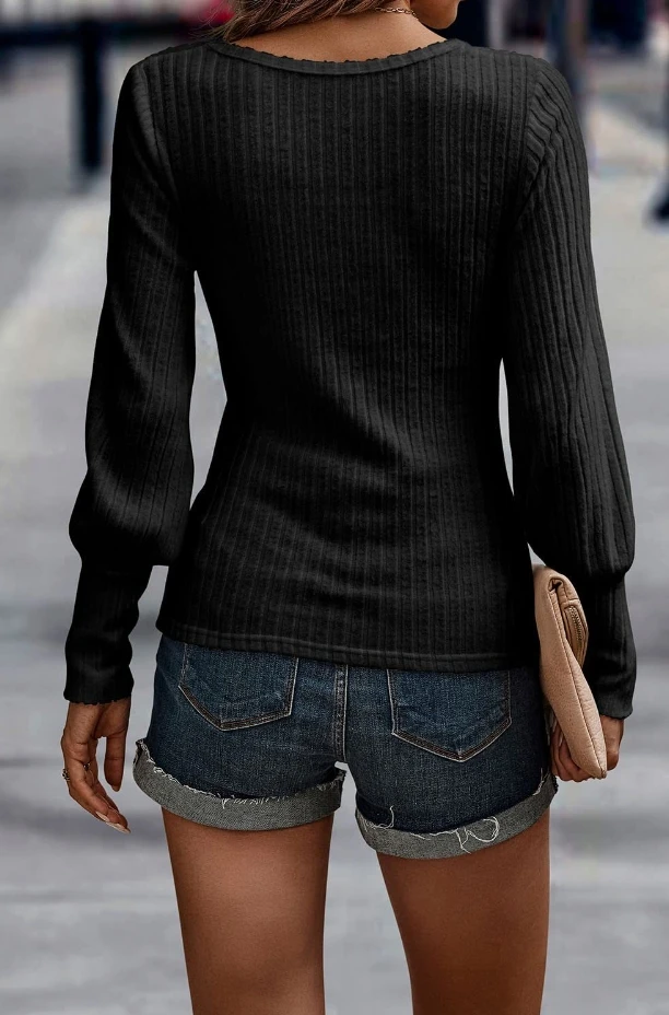 Женский трикотажный топ с длинным рукавом и круглым вырезом