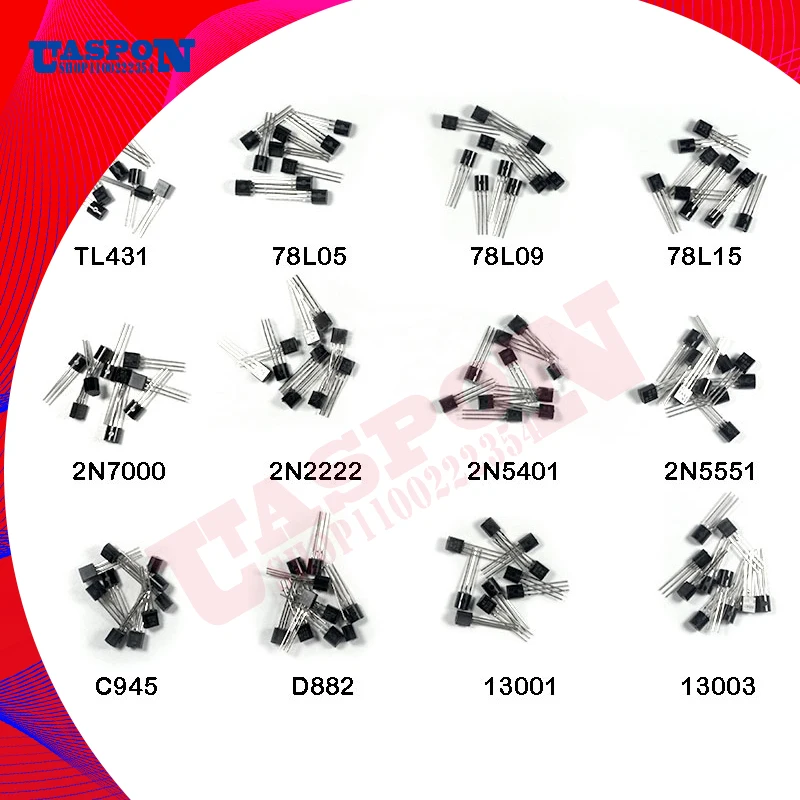 

10 шт. * 12 значений = 120 шт. комплект транзисторов TL431 78L05 78L09 78L15 2N7000 2N2222 2N5401 2N5551 C945 MJE13003 MJE13001 2SD882 TO92 TO-92