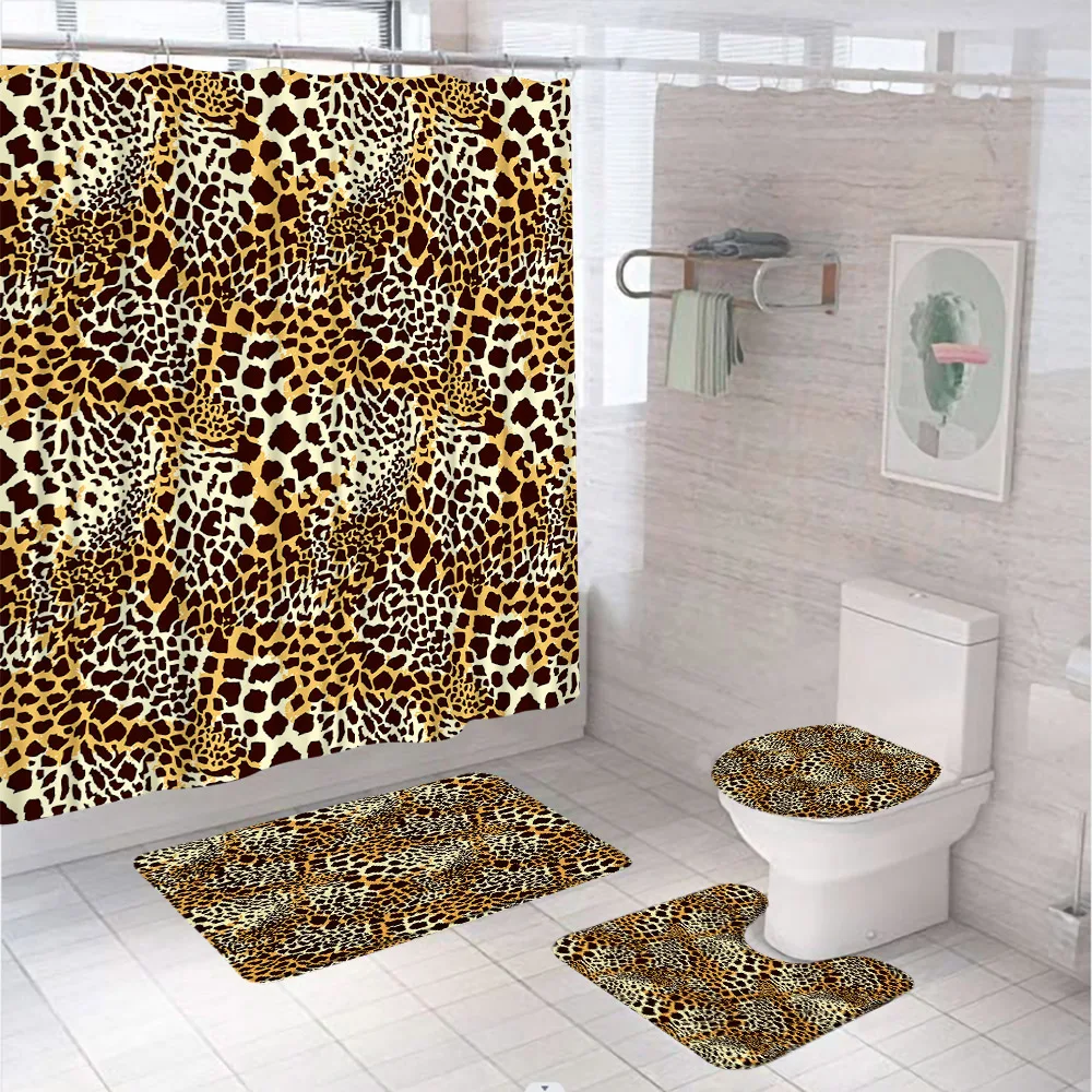 

Коричневые леопардовые занавески для душа, занавески для ванной комнаты из ткани «дикий сафари» с изображением животных гепарда, нескользящий коврик для ванной, крышка для коврика, крышка для туалета, домашняя