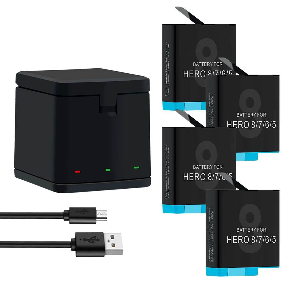 

1220mAh Go Pro 8 7 6 5 Rechargable Battery With Charger For Gopro Hero 8 7 6 5 Battery Action Video Cameras Accessories