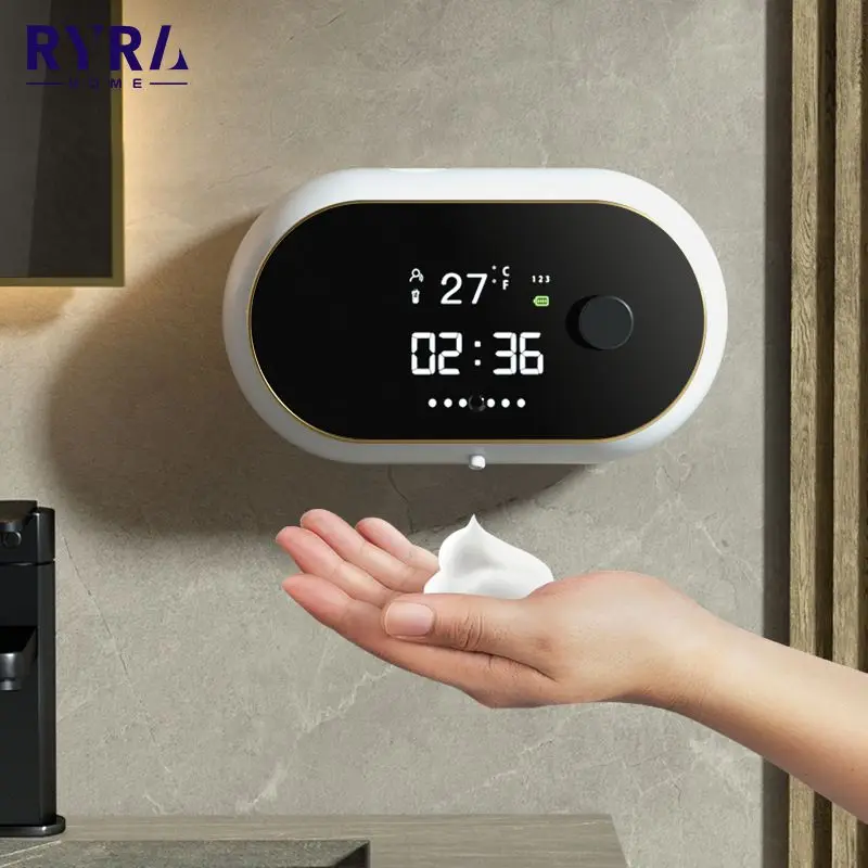 

Automatic Foam Soap Dispensers 450ML USB Charge Sensor Liquid Foam Machine Time Temperature Display Wall Mount Hand Sanitizer