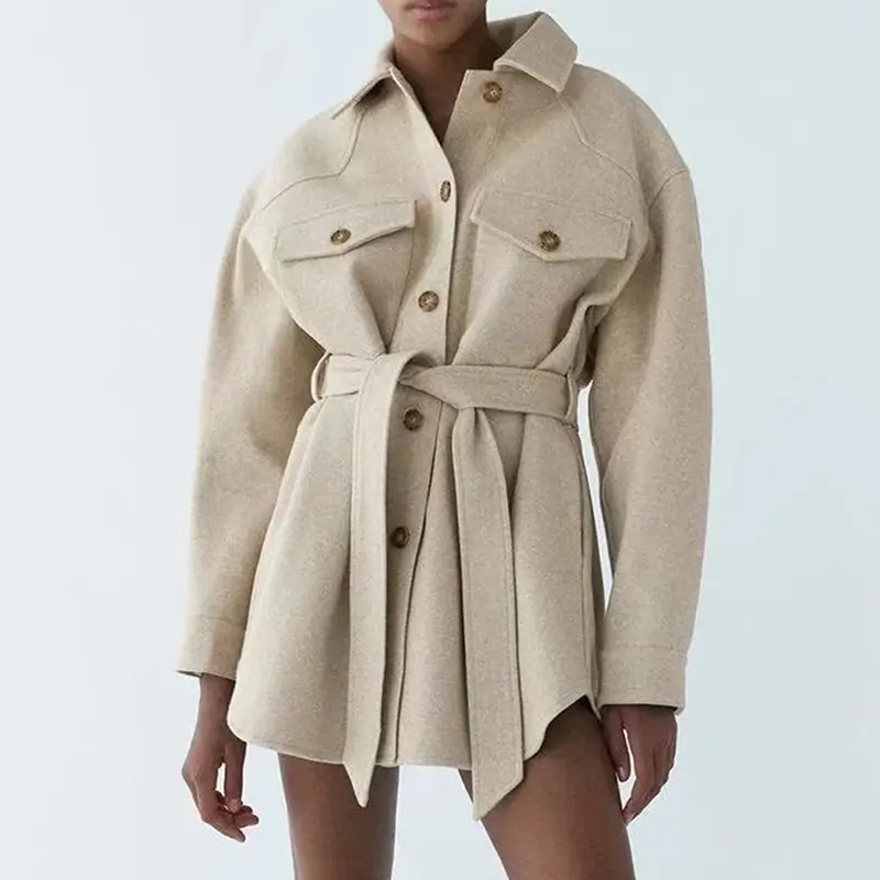 

Винтажная женская верхняя одежда с длинными рукавами и боковыми карманами, шикарное пальто, новинка 2021, женское модное пальто с поясом, Своб...