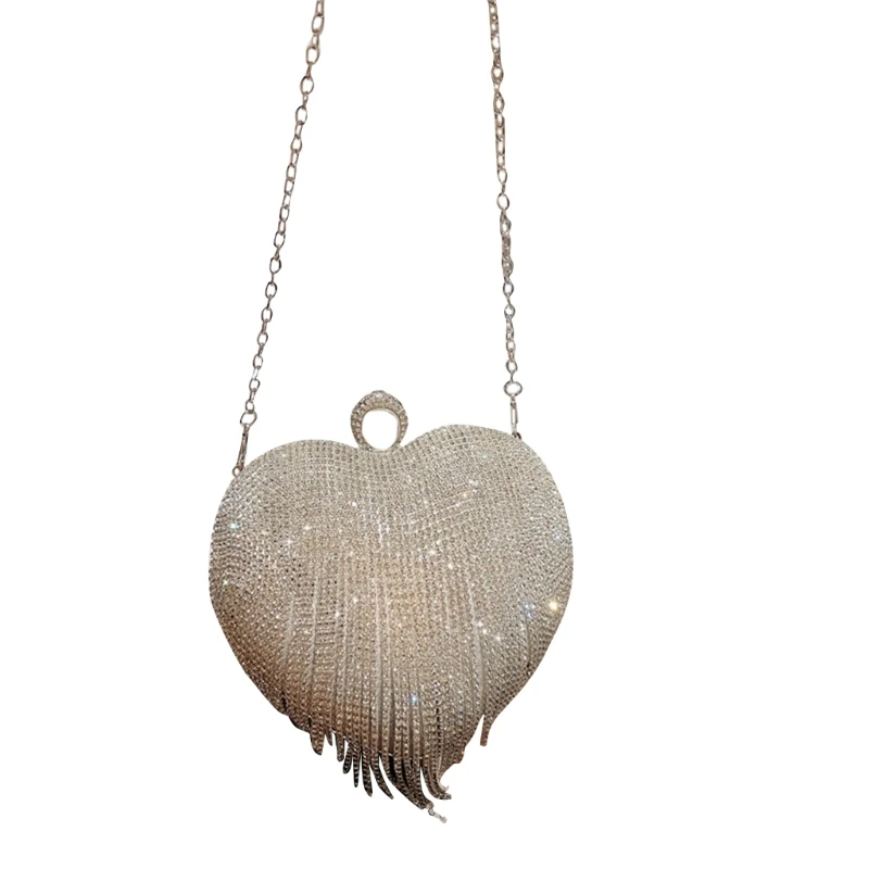 

Women's Heart Shape Tassel Evening Bags Party Clutches Handbag Ins Wedding Purses Glitter Bag Fashion Chain Shoulder Bag