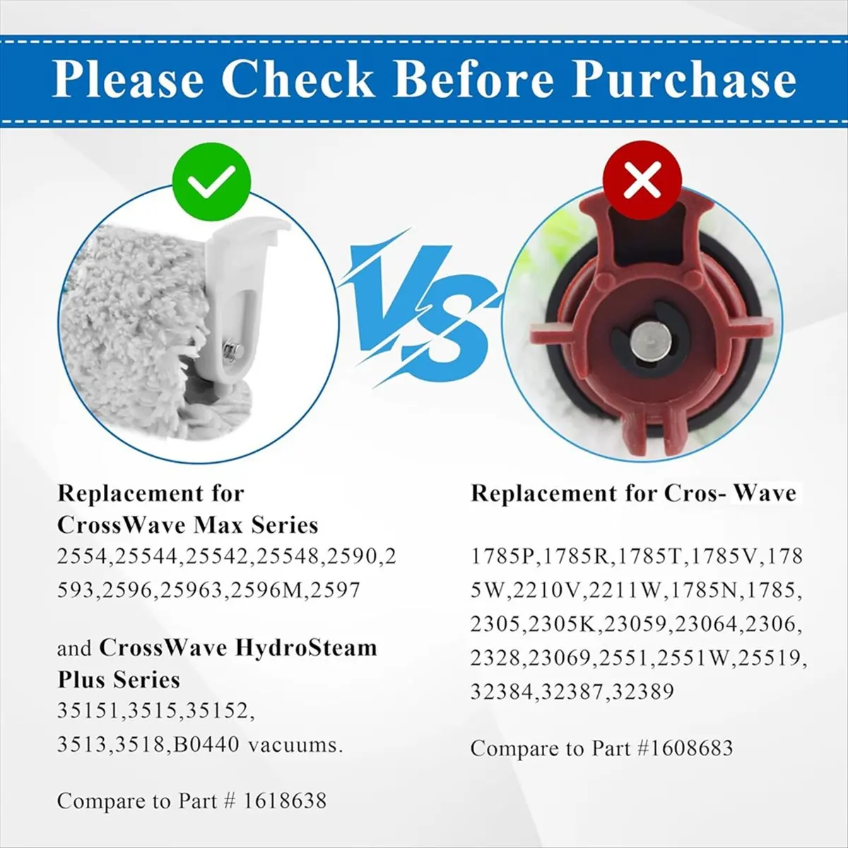 Фото T80C! Сменные щетки и фильтры для пылесосов Bissell Crosswave Max и Crosswave 2554 2590, замена деталей 1618641 и 1608684 №5
