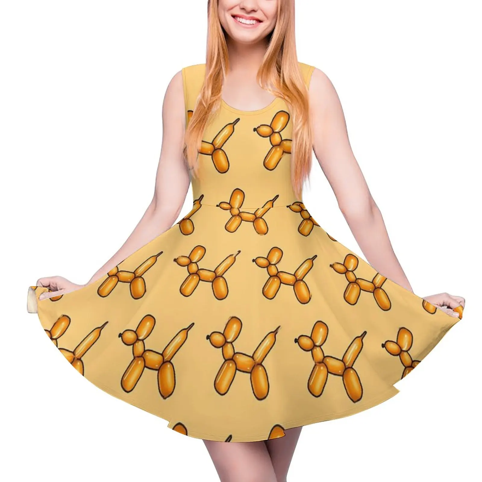 

Orange Balloon Dress Cute Animal Print Kawaii Dresses High Waist Casual Skate Dress Womens Graphic Vestidos Birthday Present