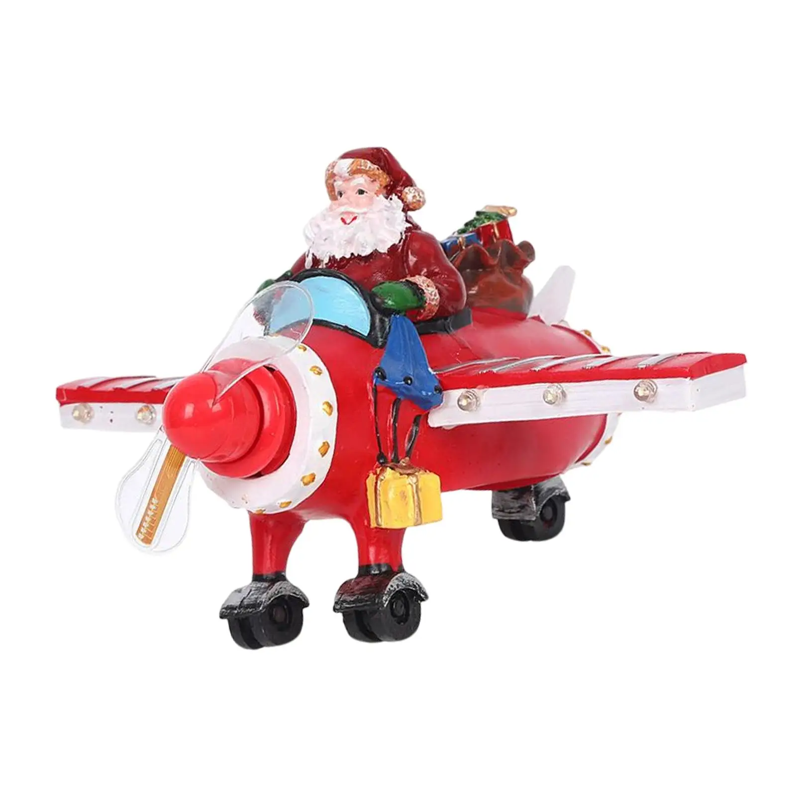 

Santa Flying Plane Decoration Resin Craft Miniature Luminous Light up Ornaments for Holiday Party Office Celebration Home Decor