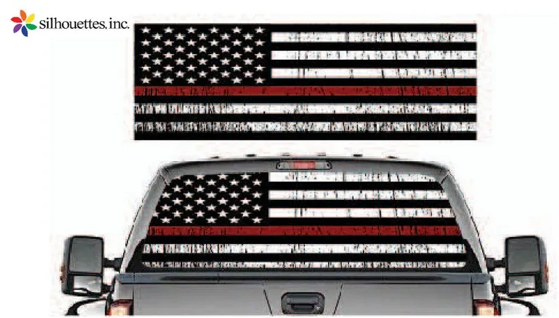 

Rear Window Graphic Perforated Decal - Red Line American Flag