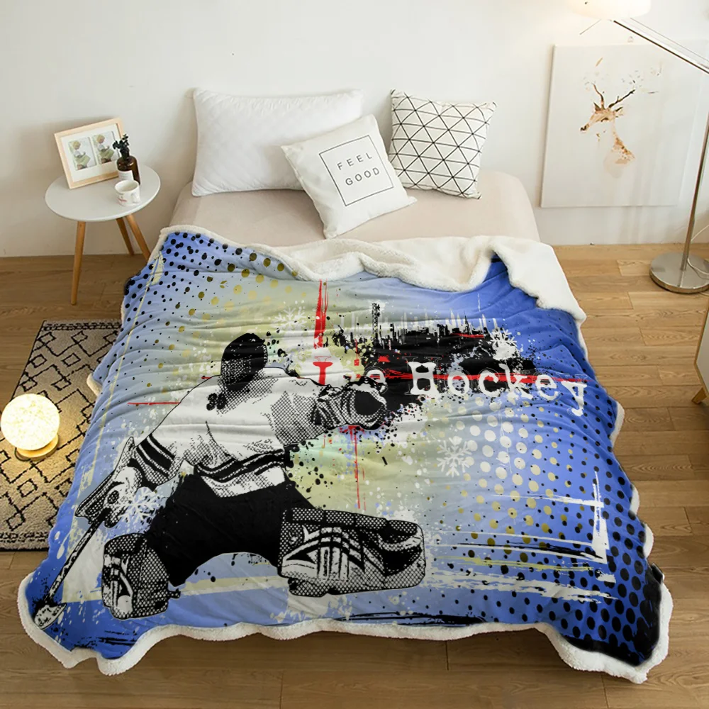 

Ice Hockey Player Winter Wool Plush Throw Blanket Adult Kid Thick Travel Office Sherpa Fleece Blankets Sofa Bed Bedspread