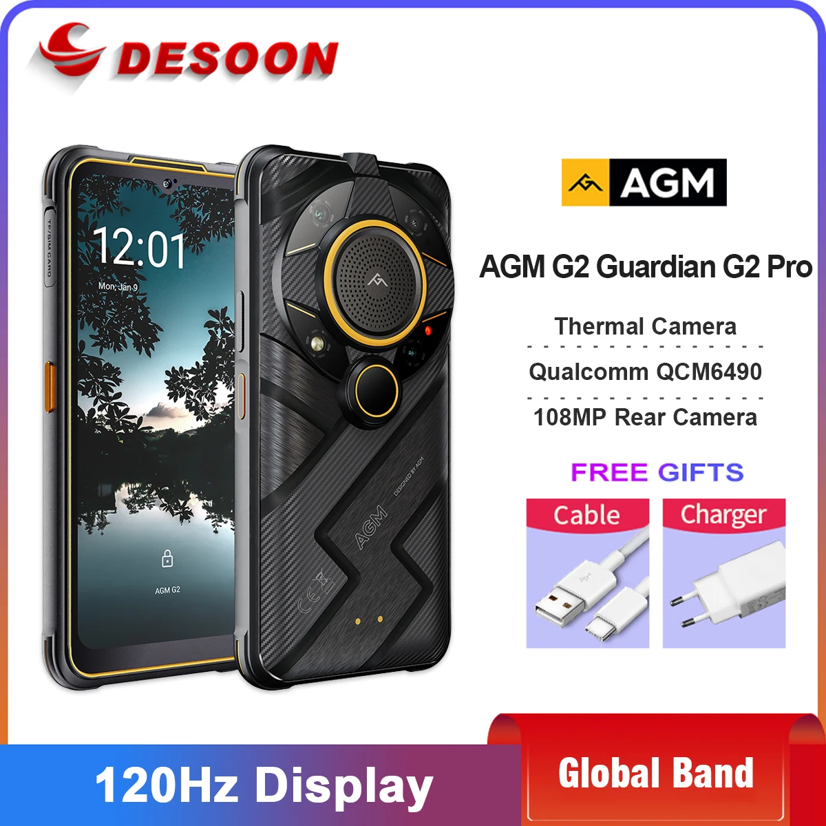 

AGM G2 Guardian G2 Pro 5G Unlocked Rugged Smartphone Autofocus Thermal Camera Monocular 6.58" 120Hz Display QCM6490 108MP Camera