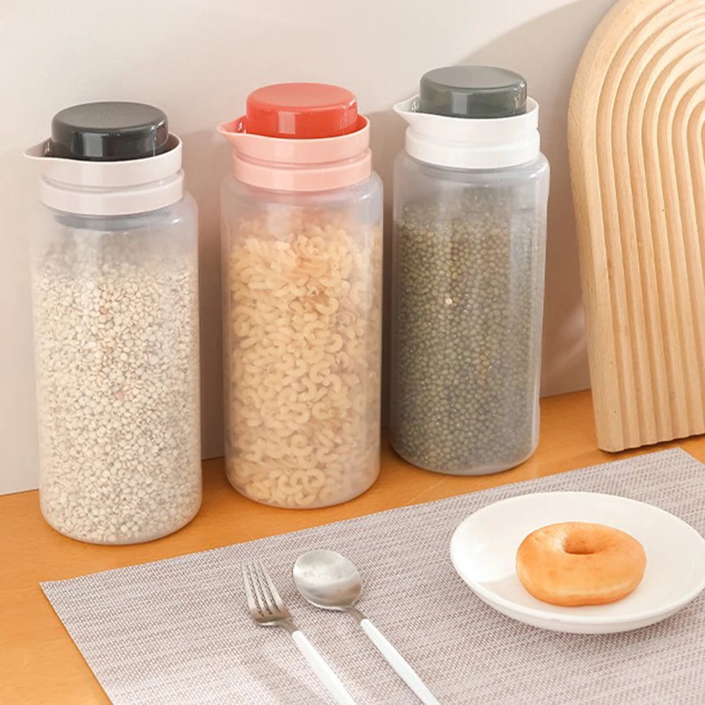 

Grain Storage Box Cylindrical Kitchen Sealed Can Whole Grain Plastic Storage Moisture Proof Tank Clear Organizers