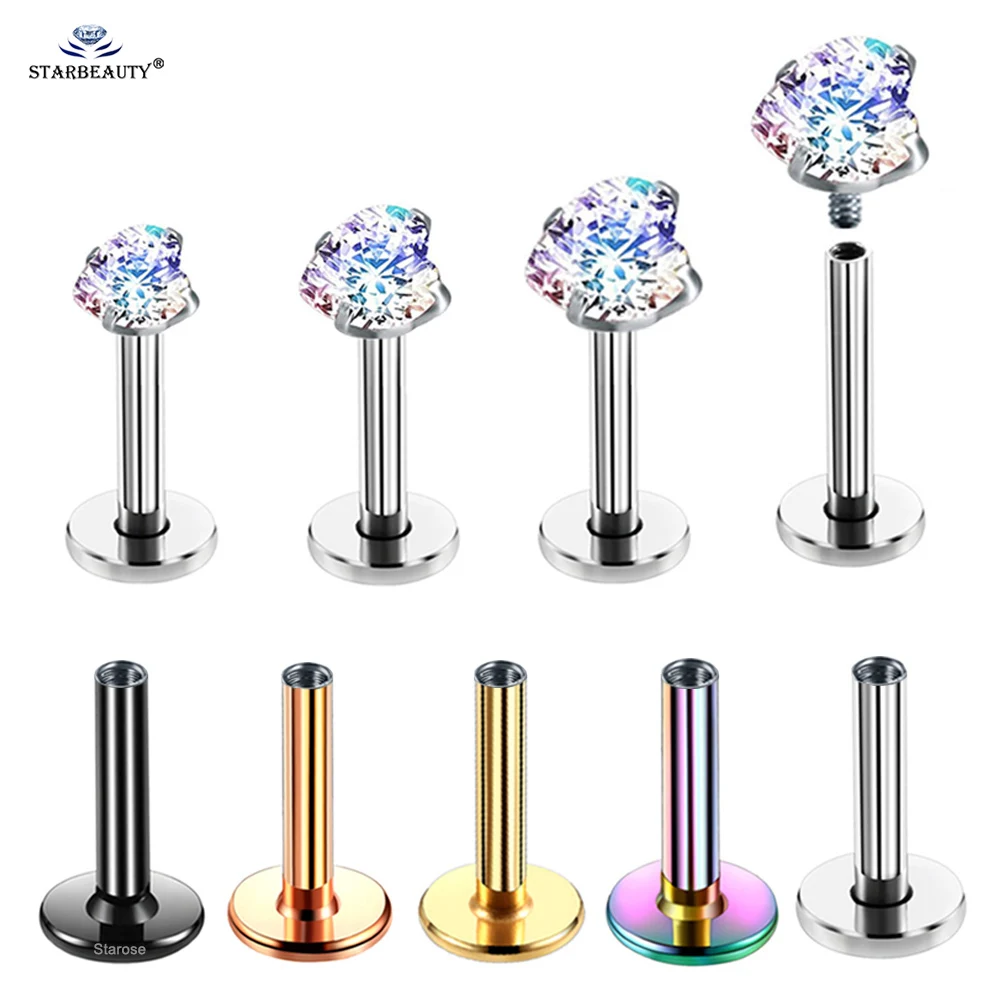 3Pcs 16G 6/8mm Bar Shining Rainbow AB Zircon Heart Helix Tragus Piercing Labret Lip Nose Pierc Ring Stud Cartilage Earrings |