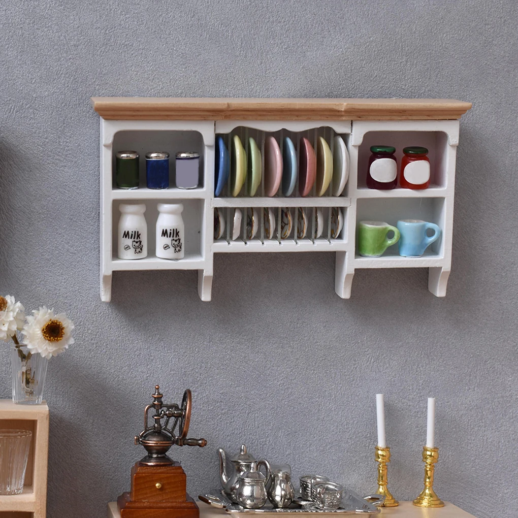 

1 12 Scale Doll Home Wall Cupboard Colorful Plate Cup Bottle Storage Cabinet Toy Furniture Plaything Accessories
