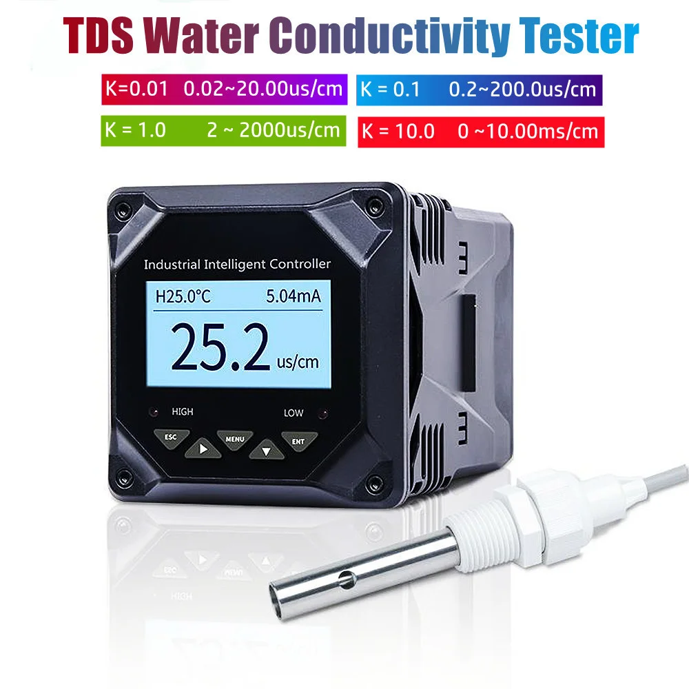 

0.01/0.1/1.0/10.0 TDS Electrode Probe RS485 Pure Water Conductivity Tester Electroconductibility Analyzer 0-20/0-200/0-2000us/cm