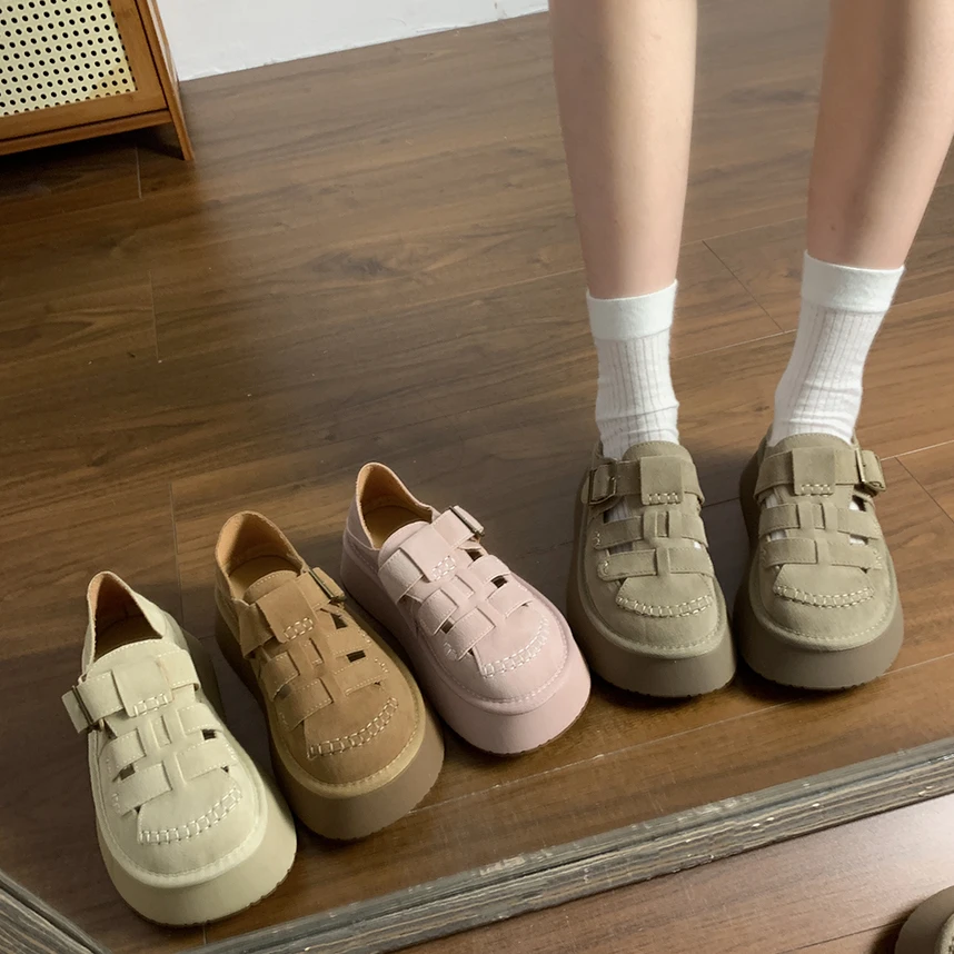 Туфли женские в стиле ретро платформа круглый носок криперы римские скандалы