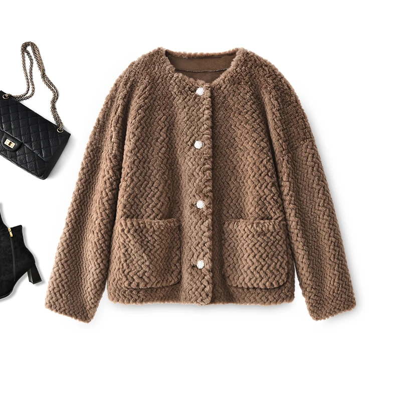 Winter Wool Fur Jacket  Autumn/Winter Single Breasted Thick Warm Fur Casacos Femininos Inverno 2022  Wide-waisted Parka Real Fur