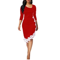 fashion inclined collar lace stitching color asymmetrical slim fit buttocks temperament dress large size dress